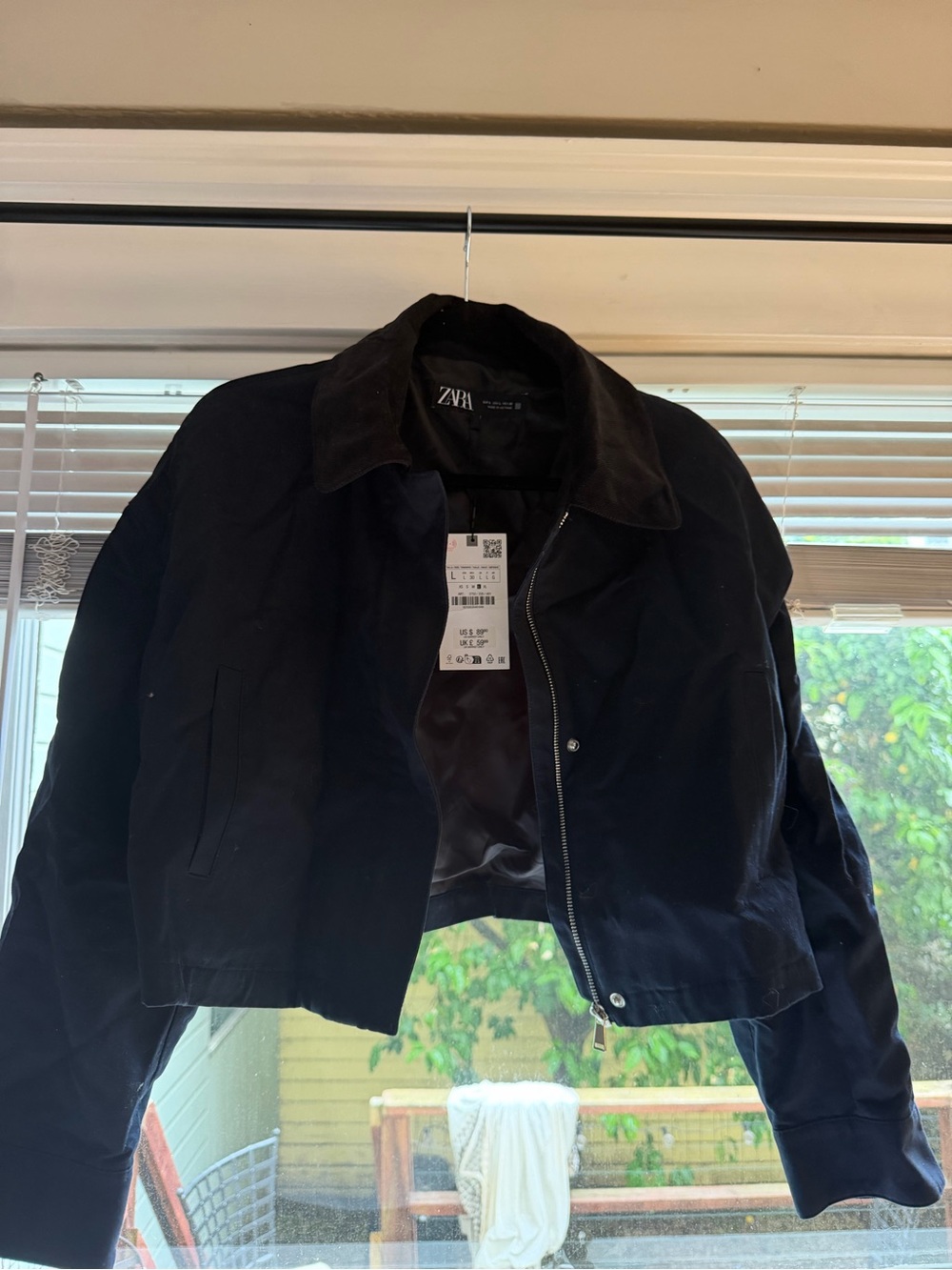Zara Navy Zip-Front Cropped Jacket